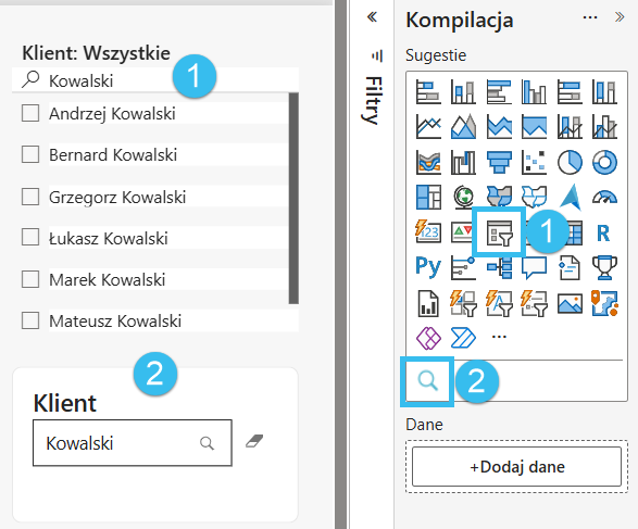 input slicer na szkoleniu Power BI - stare opcje filtrowania