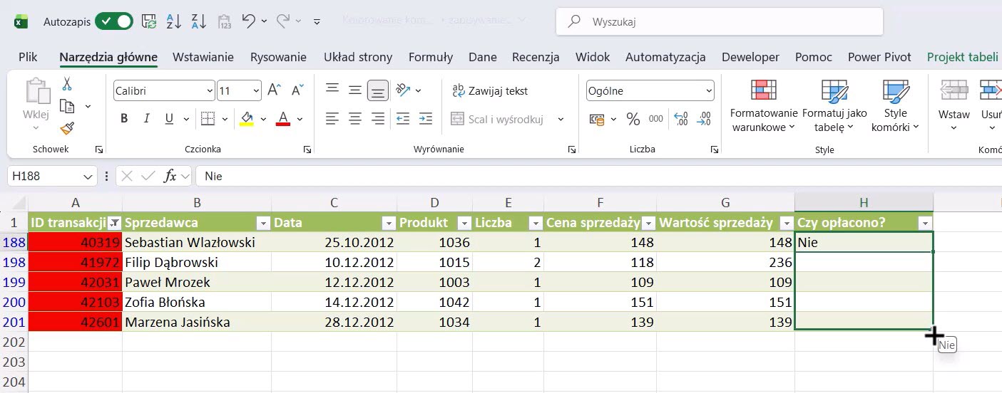 Nie koloruj komórek w Excelu 3 Ręczne przypisywanie statusu do przefiltrowanych wierszy